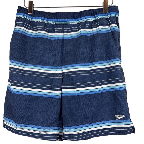 Speedo Tech Volley Men's Swim Trunks Shorts Peacoat Blue Stripe Size S - Picture 2 of 8